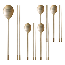 Notdam 方字銅器雙色湯匙筷子組 (5人份), 1組, 白色, 湯匙 + 筷子