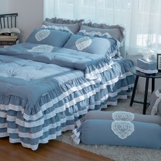 Ryugeumsuk 法式情調絲滑護理荷葉邊薄被, 藍灰色