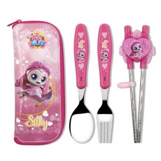 LE BARN 公主奇妙萌可 充實學習筷全套組, 絲絲萍, 1套, 湯匙 + 叉子 + 筷子 + 收納盒