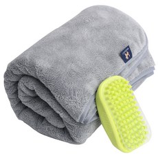 Mozpet 奇蹟寵物大型浴巾 + 沐浴刷套組, 灰色, 1個