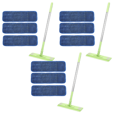 aclean 中型手推式拖把 綠色 + 藍色 高級圈絨拖布墊 3個, 3套