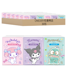 ONEDER 旺達棉品 三麗鷗家族印花紙手帕 美樂蒂 酷洛米 人魚漢頓, 8張, 36包