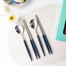에펠 2인 수저세트 실버 + 블랙, 숟가락 2p + 젓가락 2p