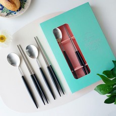 Bogen 艾菲爾餐具禮品套組兩件銀黑色, 勺子2p+筷子2p+禮盒