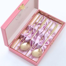 H.Jin 訓民蝴蝶 鈦金屬韓式湯筷組, 1套, 湯筷2副 + 收納盒, 混合色