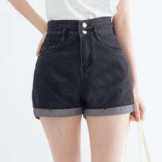 Elsso 女款高腰雙腰設計丹寧短褲