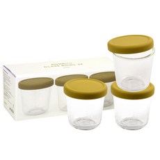 Dailylike Bonbon副食品刻度玻璃保鮮罐, 橄欖綠, 210ml, 3個