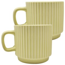沐慕家居 陶瓷線條咖啡杯 250ml, 奶黃, 2個