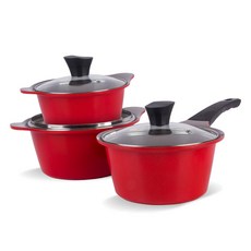 키친웰 인덕션 벨로스 세라믹 코팅 냄비세트 3개, 레드, 양수냄비 16cm + 20cm + 편수냄비 18cm, 1세트