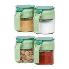 Kitensil SinoGlass Glasome 翻蓋一鍵式密封玻璃調味罐 綠色, 4個, 350ml