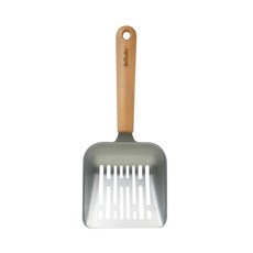 T-FENCE 防御工事 Hu'RuRu Wa sai 304不鏽鋼貓砂鏟, 雙孔設計, 不易滋生細菌, 前端斜角設計, 28.3x11.4x3.8±0.5 cm, 1個