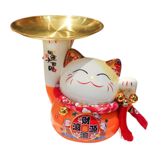 摩達客 春節開運 財源滾滾頂盤陶瓷招財貓 橘色 招財納福 開運擺飾, 22 x 19 x 22cm