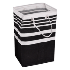 Craftsman In Storage 收納職人 日式簡約經典條紋大容量可折疊衣物收納籃, 黑白條紋, 1個