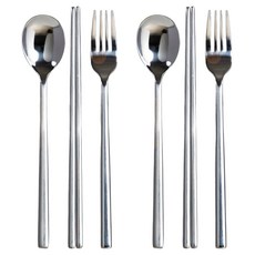 RAONNURI 簡約線條湯匙筷子叉子組, 2組, 湯匙 + 筷子 + 叉子, 銀色