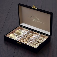 Hyunjin Ssanghak 鈦金餐具 2 件套, 鈦金色, 筷子 2雙+湯匙 2支+鶴餐具架 2個+禮盒+購物袋