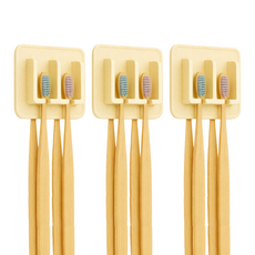 DNO 矽膠免打孔牆面黏貼牙刷架, 3個, 米色