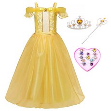 Nrkiz 亮黃公主裙+皇冠棒+可愛戒指12件套