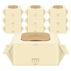 브라운라이프 베이지 도톰한 아기 물티슈 대용량 엠보싱 저자극 캡형, 50g, 100매, 10개