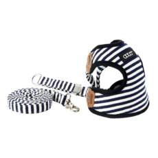 doter 寵愛物語 時尚胸背牽繩組, 藏青條紋, M(頸圍26~38cm 胸圍36~46cm 牽繩120cm), 藏青條紋 黑色 + 白色, 1組