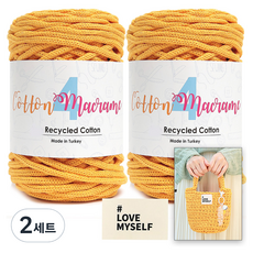 니뜨 코튼 마크라메4 뜨개실 250g x 2p + 플래닛토트백도안 + 코튼라벨 태그 세트, 2세트, 25 옐로우