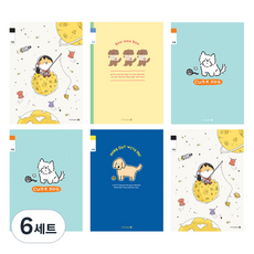 morning glory Chaeum Note 填充筆記本 小學3-6年級 無橫線 25行 4款 + 隨機出貨 2入組 A2, 6套, 狗狗宇宙釣魚 + 三隻小狗 + 可愛狗狗 + 網球狗狗