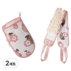 身體清潔去角質手套 + 搓背巾組合, 粉紅色, 2組