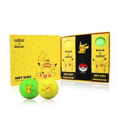 Volvik VIVID SOFT WAVE寶可夢聯名款三層式高爾夫球 2款 + 球標, 黃色 + 綠色, 6入, 1組