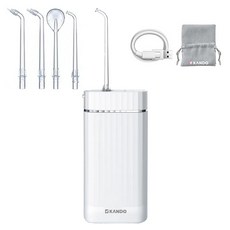 KANDO 感動 攜帶型電動沖牙器 KA-MS18P, 三段模式, IPX7級防水, 附五款噴頭, 伸縮水箱, USB-C充電, 白色