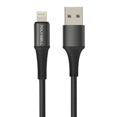 POLYWELL 寶利威爾 USB-A To Lightning 編織充電線 適用iPhone PW15-W45-A278, 2m, 黑色, 1條
