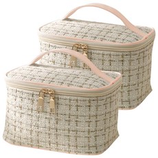 小香風化妝包 大(20 x 14.5 x13.5cm), 米白色, 2個