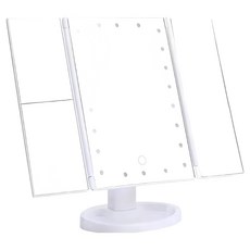 DODOWU 三折LED發光化妝鏡 含圓型 10x鏡, 亮度調節, 鏡面旋轉, USB充電, 素白色