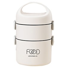 SUnORO 304不鏽鋼 可微波雙層保溫防燙便當盒 1.8L, 白色, 1個