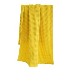 CLAUMAN 40支精梳棉海灘鬆餅格紋毛巾 400g, 柔和黃, 1個