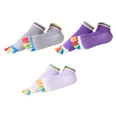 Adelin 女士彩色防滑皮拉提斯五指襪 3雙入, 1套, 彩色灰, 彩色淺紫, 彩色紫