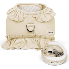 PETSLAND 可愛荷葉邊胸背帶+牽繩組 M號, 象牙白, 1組