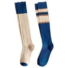 Edelin 藍色條紋長筒運動襪組, 2個, 藍色 + 象牙白