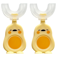 나와아기 유아용 U자형 실리콘 칫솔, 노랑 오리, 1개입, 2개