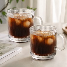 잇어스 플리츠 유리머그 400ml, 투명, 2개
