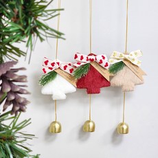 Ju and Ji 3 件套聖誕樹鈴鐺吊飾裝飾品, 紅色 + 棕色 + 白色, 8 x 18 cm, 1套