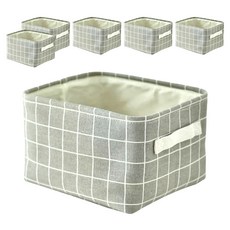 NS-G054 棉麻收納籃 6入1組, 灰格, 20 x 13 x 16cm, 6個