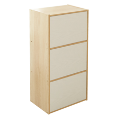 LiFArt 日系簡約附門三層收納 11.6kg, 春日橡木色 + 白色門