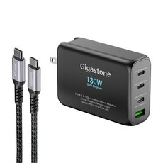 GIGASTONE 立達 130W GaN 氮化鎵 Type-C快充 多協議兼容三孔設計高效充電, 黑色, 1組
