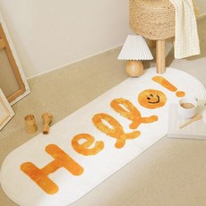 可愛仿羊絨床邊地墊地毯 底部點狀防滑 精緻包邊工藝 可機洗, 120 x 40cm, Hello笑臉