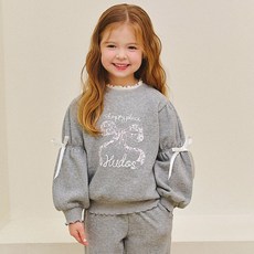 hejmini 兒童蕾絲蝴蝶結抓皺刷毛T恤