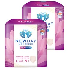 뉴데이 여성용 언더웨어 울트라슬림 성인기저귀, 대형, 9매입, 2세트