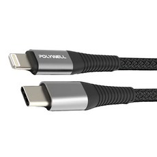 POLYWELL 寶利威爾 Type-C Lightning 蘋果PD快充編織線 iPhone PW15-W45-A302, 0.5m, 灰色, 1條