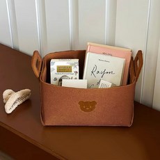 MF商店 小熊多用途毛氈收納籃 L, 1個, 一隻熊 棕色