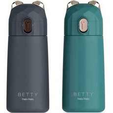 PUKO Betty熊耳造型迷你彈蓋保溫杯 2入+杯刷組, 黑色+綠色, 270ml