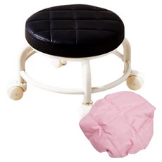 圓凳 滑輪矮凳, 360度旋轉, 荔枝皮革, 防水耐磨, 黑色, 1組