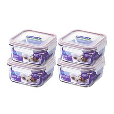 글라스락 퍼플 에디션 정사각 밀폐용기, 4개, 490ml
